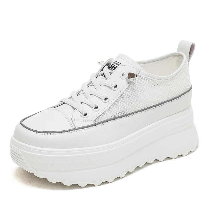 Fujin 5.5cm Genuine Leather Platform Wedge Shoes Chunky Sneaker White Casual Shoes Comfortable Breathable Autumn Autumn Shoes