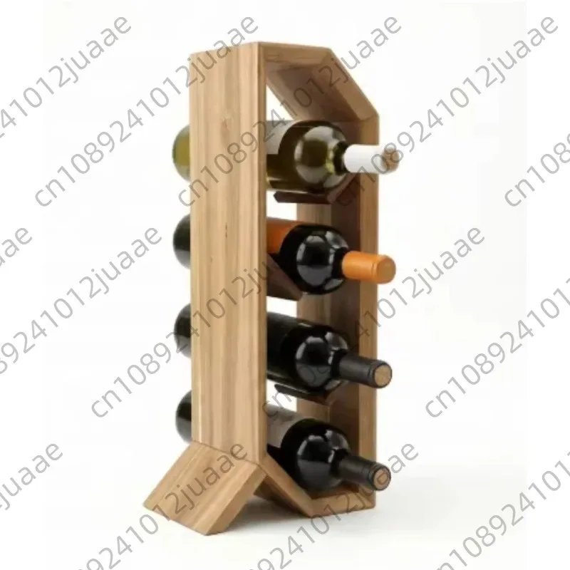 Wood Wine Rack 4 Bottle Countertop Wine Holder with Unique Beveled Edges Small Wine Rack for Inside Cabinet Freestanding Vertica