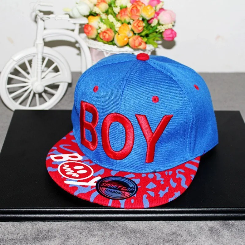 BOY Alphabet embroidered children\'s hip Hop hat Spring Summer Boys and girls students kids Spring Outing sunscreen flat brim hat