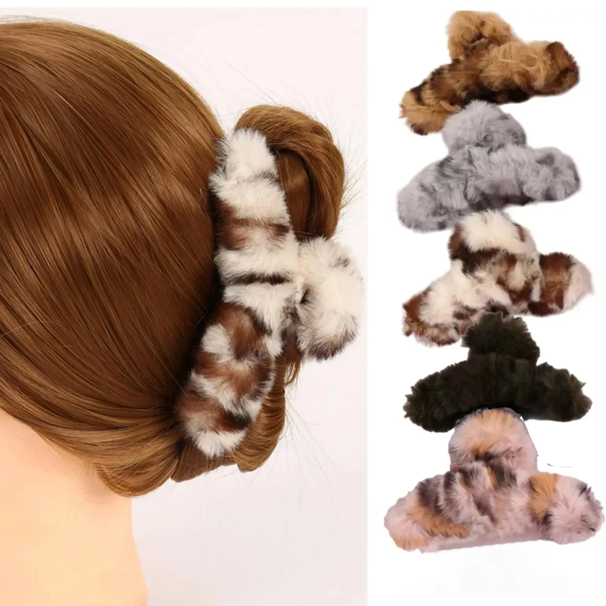 

Fuzzy Hair Clips,5 Pcs Leopard Claw Clips Set,4.5 Inches Large Hair Claw Clips for Thick Hair,Fluffy Hair Clips for Women