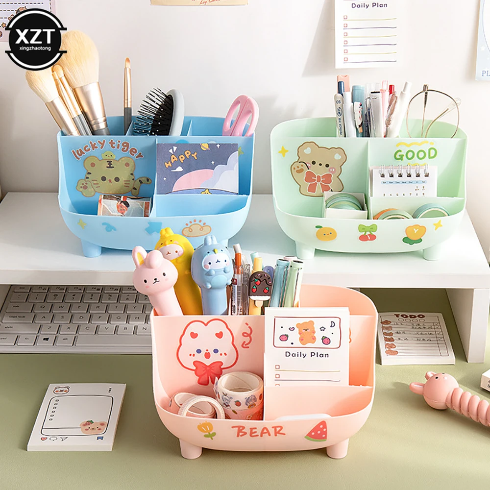 Creative พลาสติก Desktop Organizer ผู้ถือปากกาโต๊ะมัลติฟังก์ชั่นแต่งหน้าดินสอจัดเก็บกล่องโรงเรียนเครื่องเขียน Office