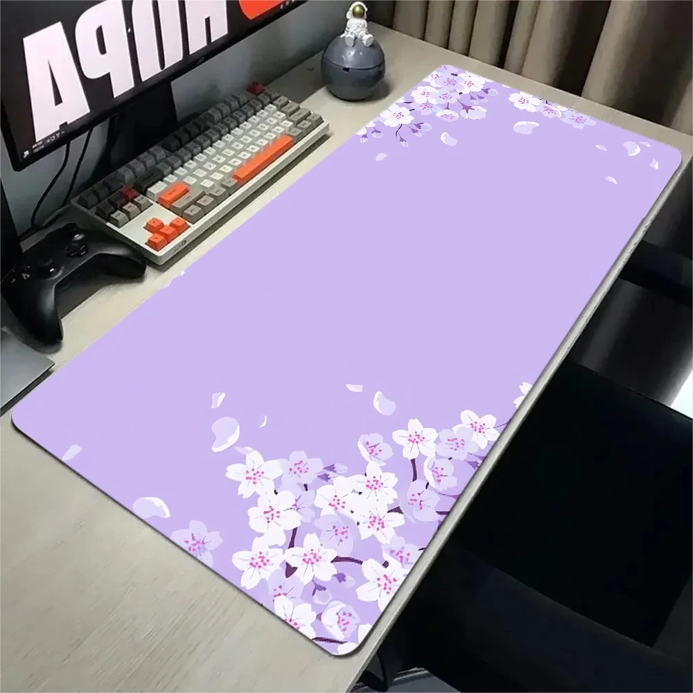 Purple Blossom Deskmat Cute, Mouse Pad Lilac Lavender Cherry Sakura Flowers, Japanese Desk Mat, Mousepad Kawaii Anime Aesthetics