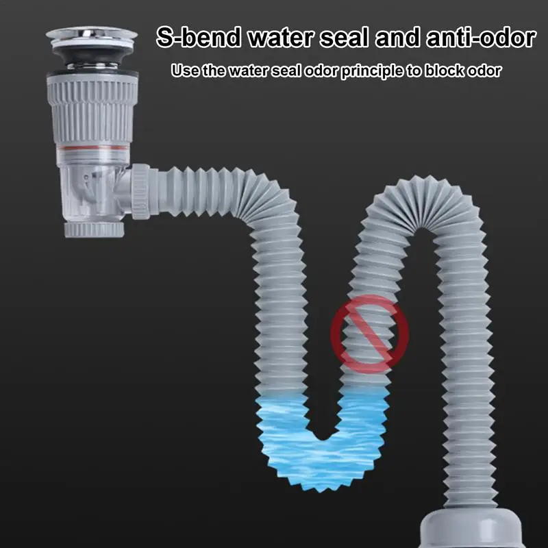 Sink Drain Kits Kitchen Sink Drainage Kit Anti-Clogging Bathroom Sink Drain Sink Drain P-Trap Pipe Transparent Flexible Drain