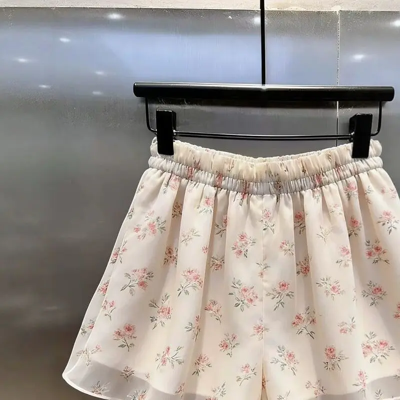 Elastic Waist Floral Youth All-match A-line Shorts New Thin Plus Size Elegant Shorts Fashion High Street Summer Women Clothing
