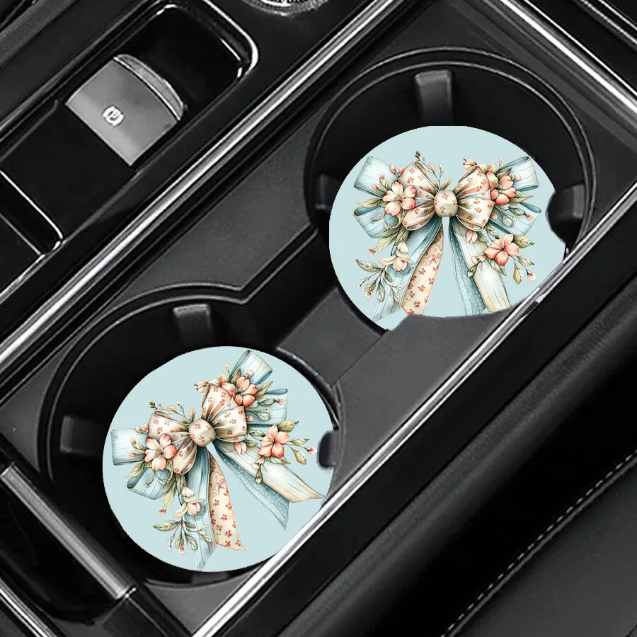 Rose Anemone Car Cup Holder Coasters 2Pcs Leather Non Slip Water Proof Cup Pad Universal 7cm Auto Coaster Set Easy Clean Vehicle