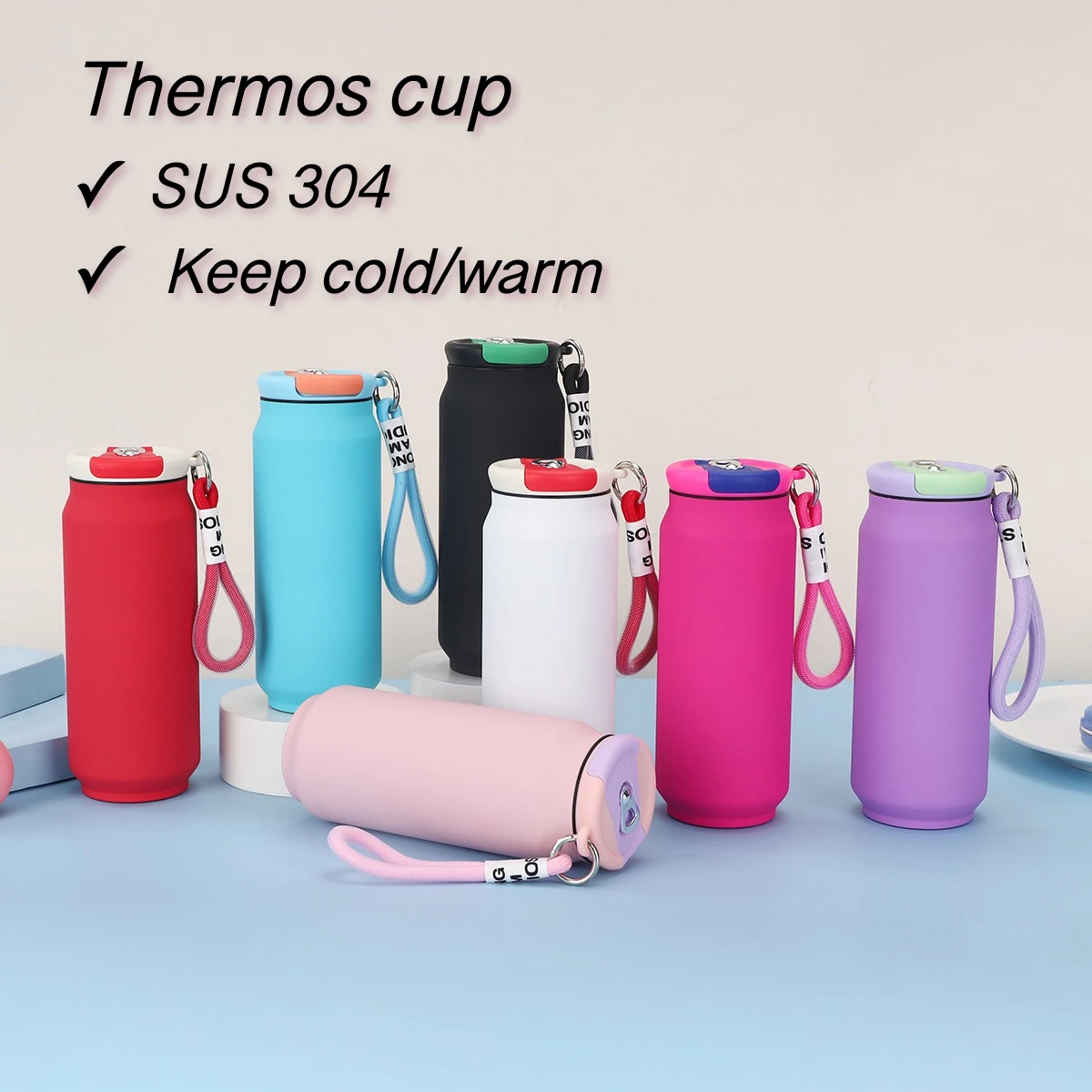 

Термос из нержавеющей стали 304, чашка для улицы, 500 мл, портативная банка для колы, однотонные термосы, прямая бутылка для воды, альпинизм, гонки