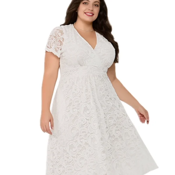

Ele plus Size White Lace Dr High Waist A-Line Skirt Comfortable Fit for plus Size Women Spring Season Chinese Manufact...