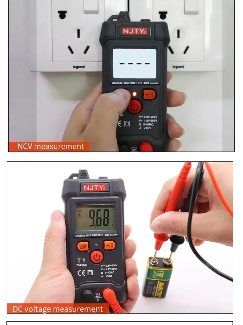 NJTY Mini Digital Multimeter AC/DC Voltage Meter 4000 Counts Smart Multimetro Ohm NCV Electrician Tools Measuring Instruments