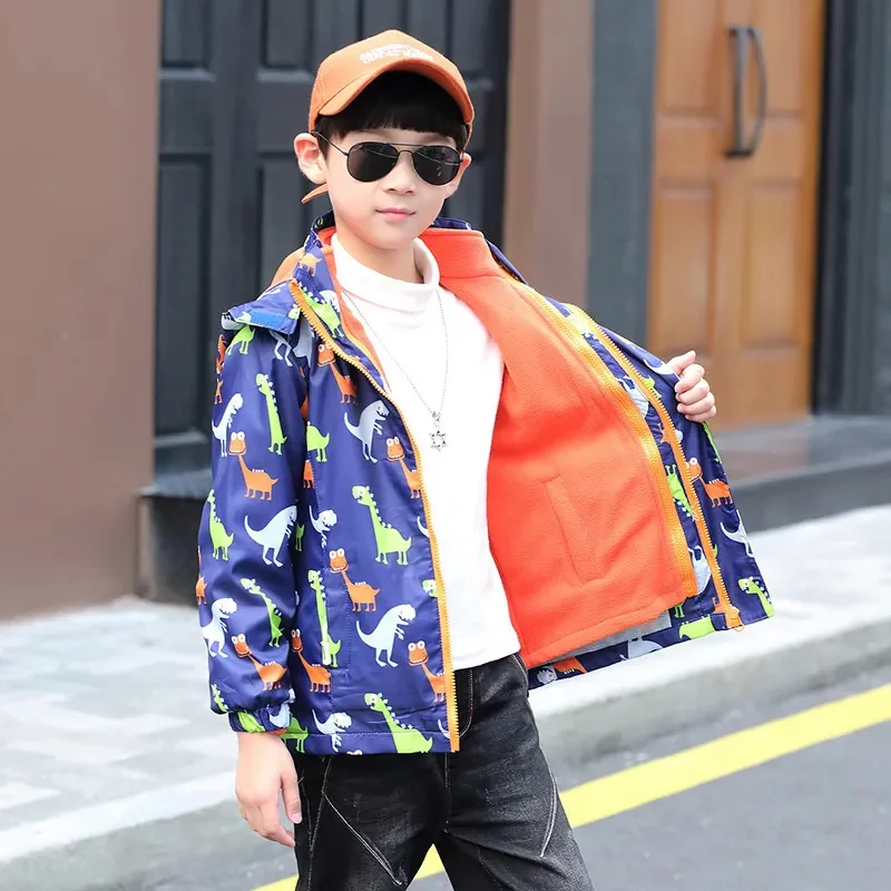 new Autumn winter children jacket detachable top little boy clothing fashion cartoon toddler plus velvet clothes keep warm coat