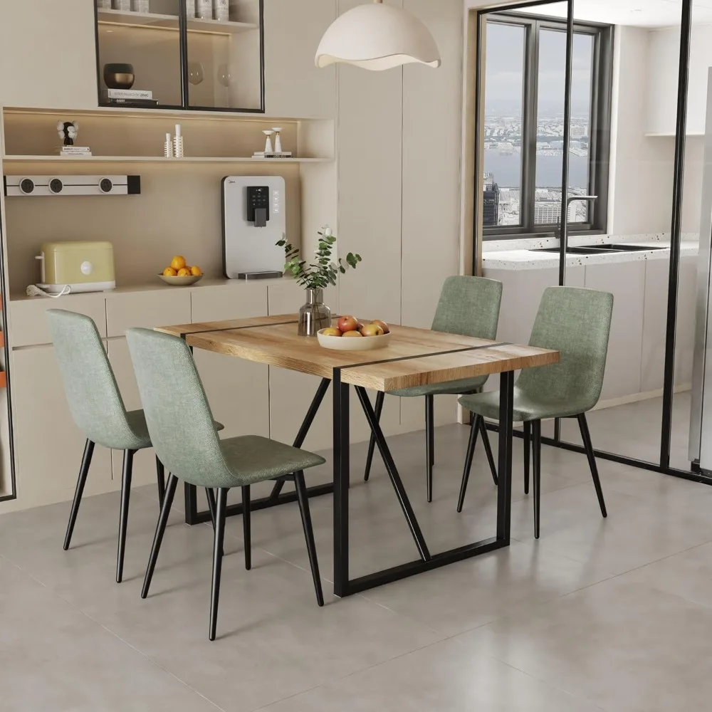 5 Piece Dining Table Set for 4, Rectangle Table with 4 Fabric Chairs, Easy To Assemble and Clean, Dining Room Sets, 55''