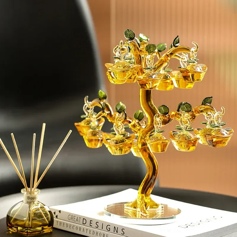 Topaz Fortune Tree Aesthetic Room Decor TV Cabinet Housewarming Gift  Office Decoration Ctystal Gold Ingots