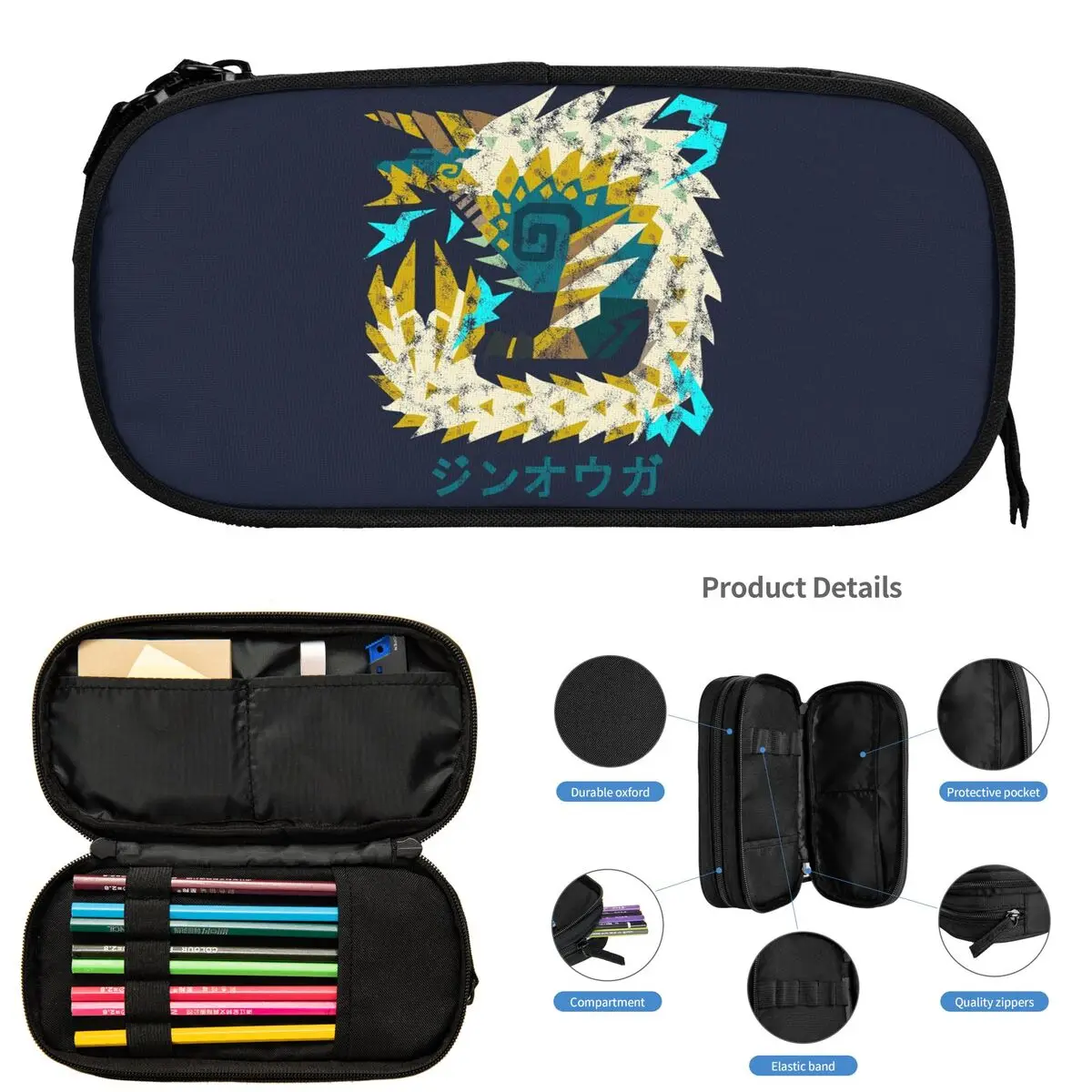 مونستر هنتر وورلد آيسبورن زينوجري كانجي مقلمة للطلاب هدايا صندوق القلم حقيبة أقلام رصاص تخزين كبير قلم رصاص الحقيبة