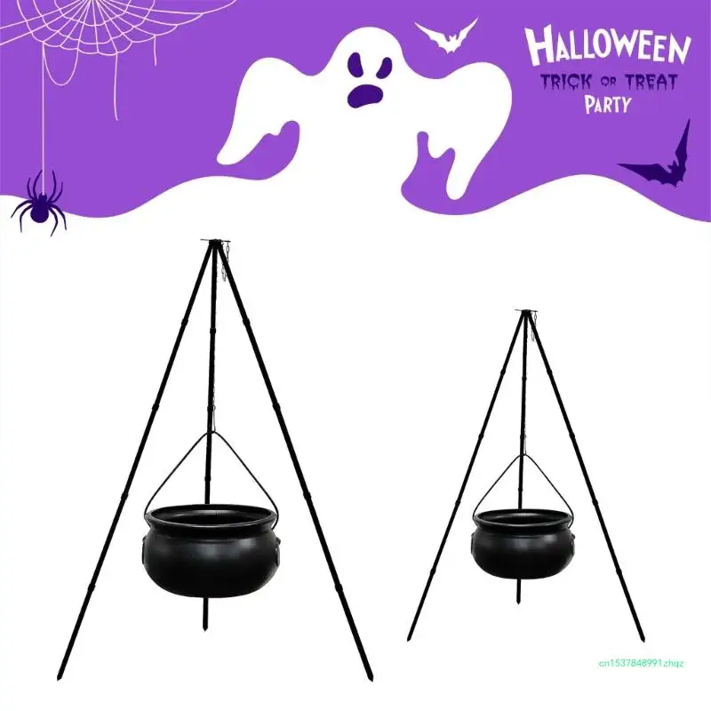 Unique Halloween Decor Large Hexenkessel on Tripod Stand with Lighting for Candy, Witch Themed Parties, and Haunted