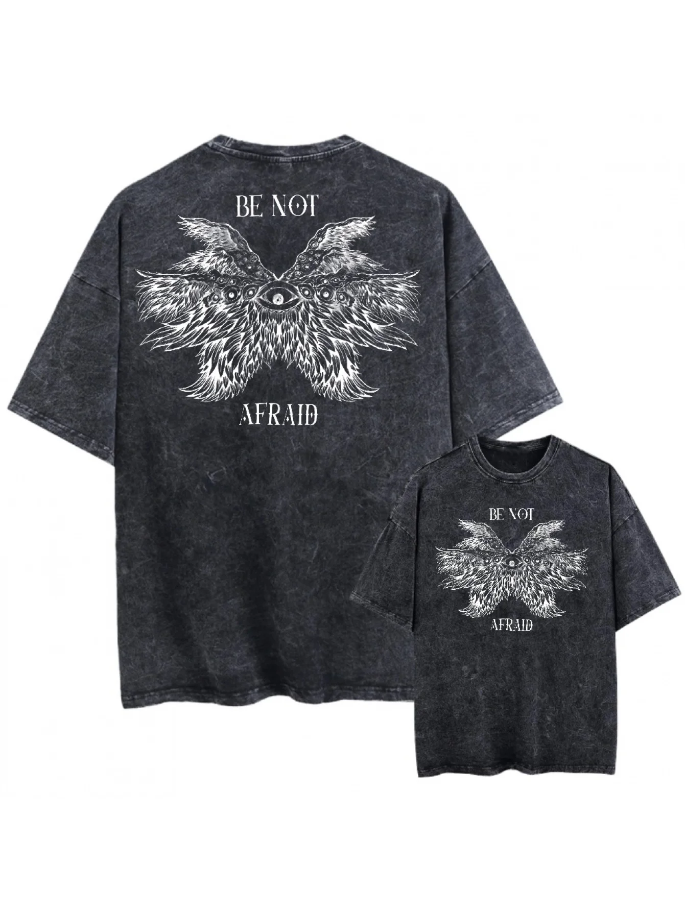 Vintage Washed Black Tshirt Graphic Men Women Clothing Be Not Afraid Wings Eye Pattern Accurate Seraphim Angel T Shirt
