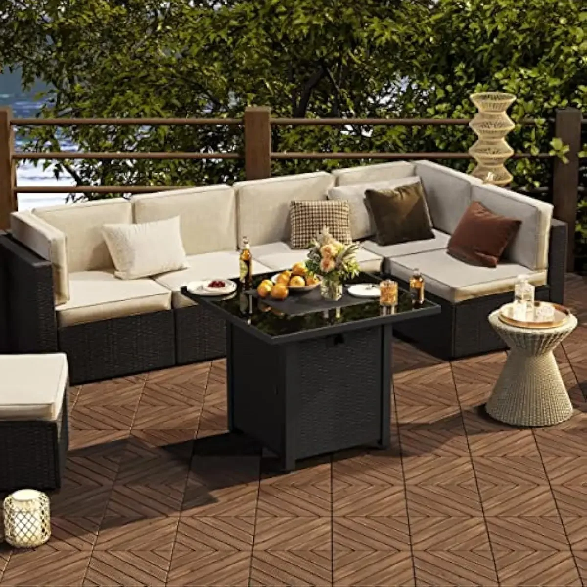 27-Piece Modular Outdoor Deck System with Secure Snap-Fit Design for Patios Terraces and Balconies Natural Brown Finish Weather-