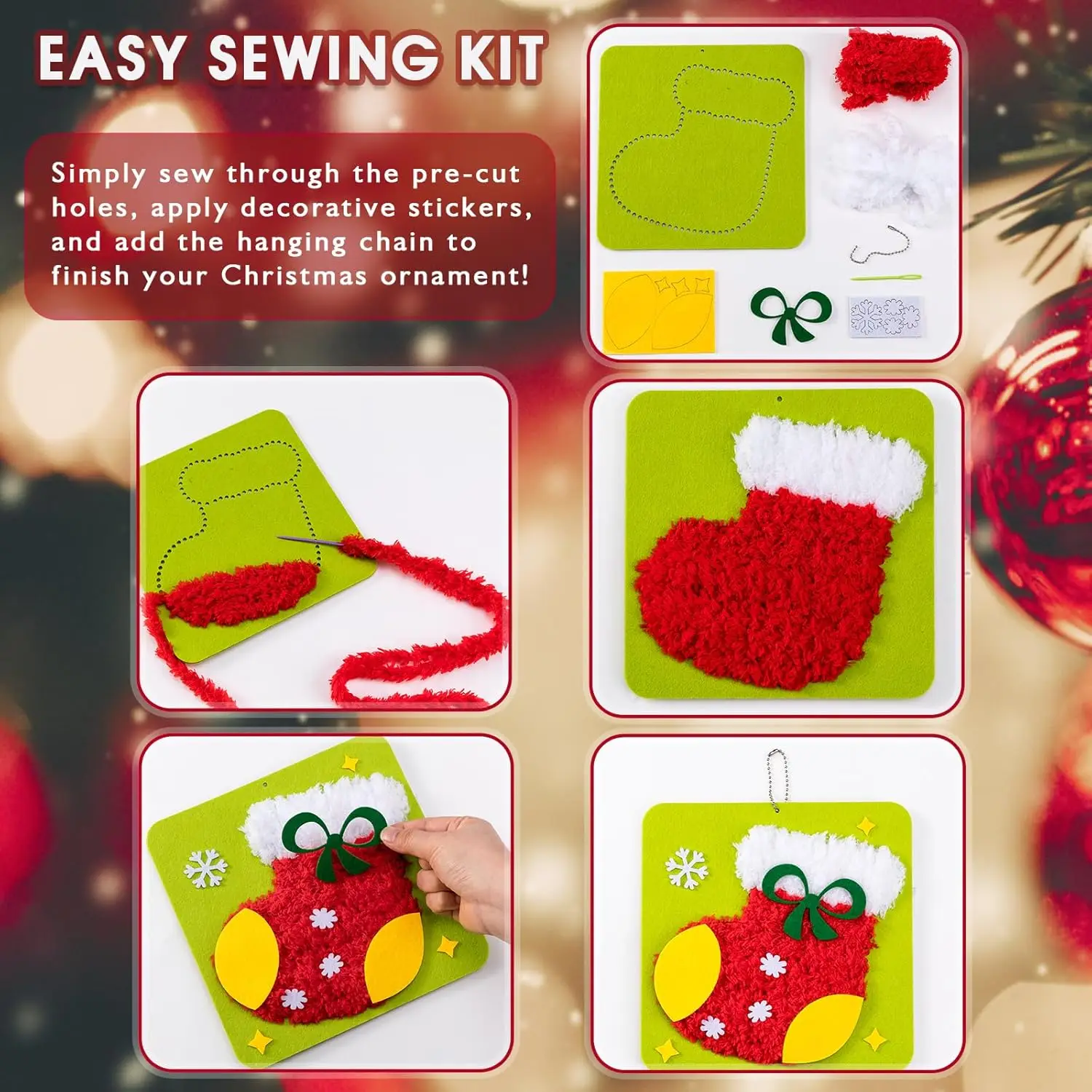 مجموعة خياطة عيد الميلاد للأطفال، زينة عيد الميلاد، لوازم حرفية، نشاط DIY كهدية الخياطة التعليمية للأولاد والبنات