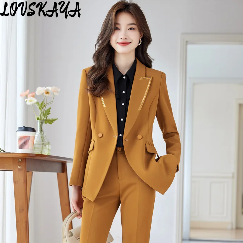 

Yellow suit set new temperament commuting formal attire women's spring and autumn casual suit work clothes