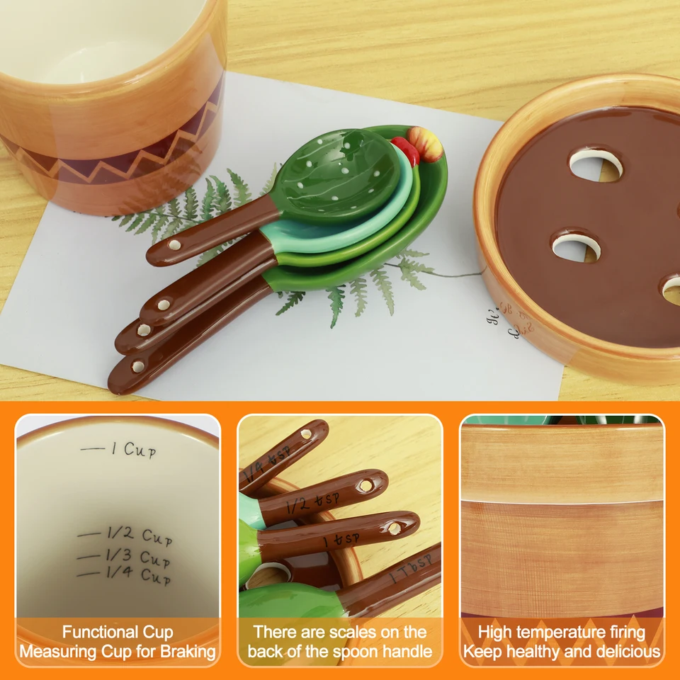 4Pcs Ceramic Measuring Spoons Set with Base Reusable Cute Cactus Shape  Stirring Soup Spoon for Kitchen Measuring Tools NEW - AliExpress 15