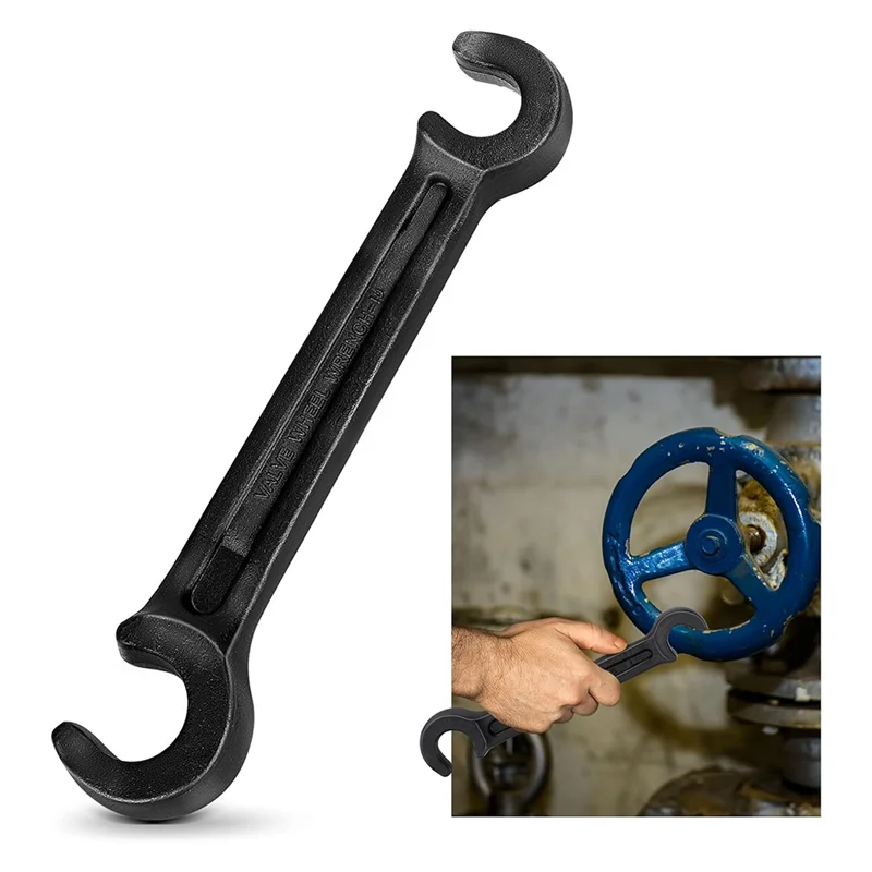 ABFI Llave de rueda de válvula de doble extremo Llave de ruedas de válvula manual de acero fundido Herramienta de cierre de apertura de 10 pulgadas (11/16 pulgadas y 1 pulgada)