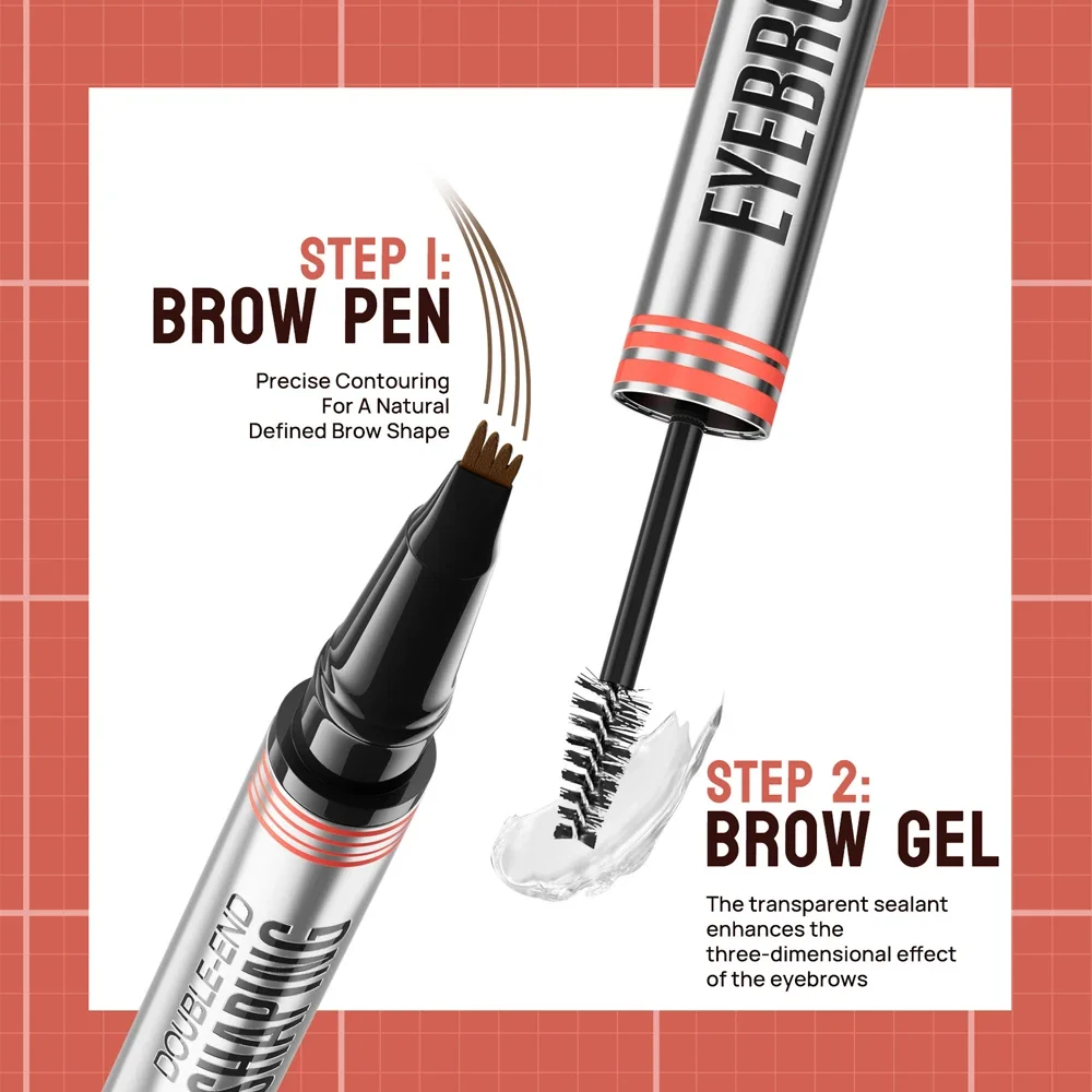 4 Point Eyebrow Tattoo Pencil with Eyebrows Shaping Cream Double-headed Waterproof Liquid Black Brow Makeup Pencil Brows Setting