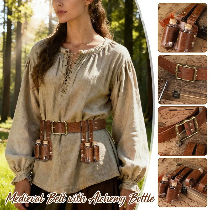 

Medieval Alchemy Belt with Bottle Retro Nordic Viking Style Unisex Festive Cosplay Props and Accessories