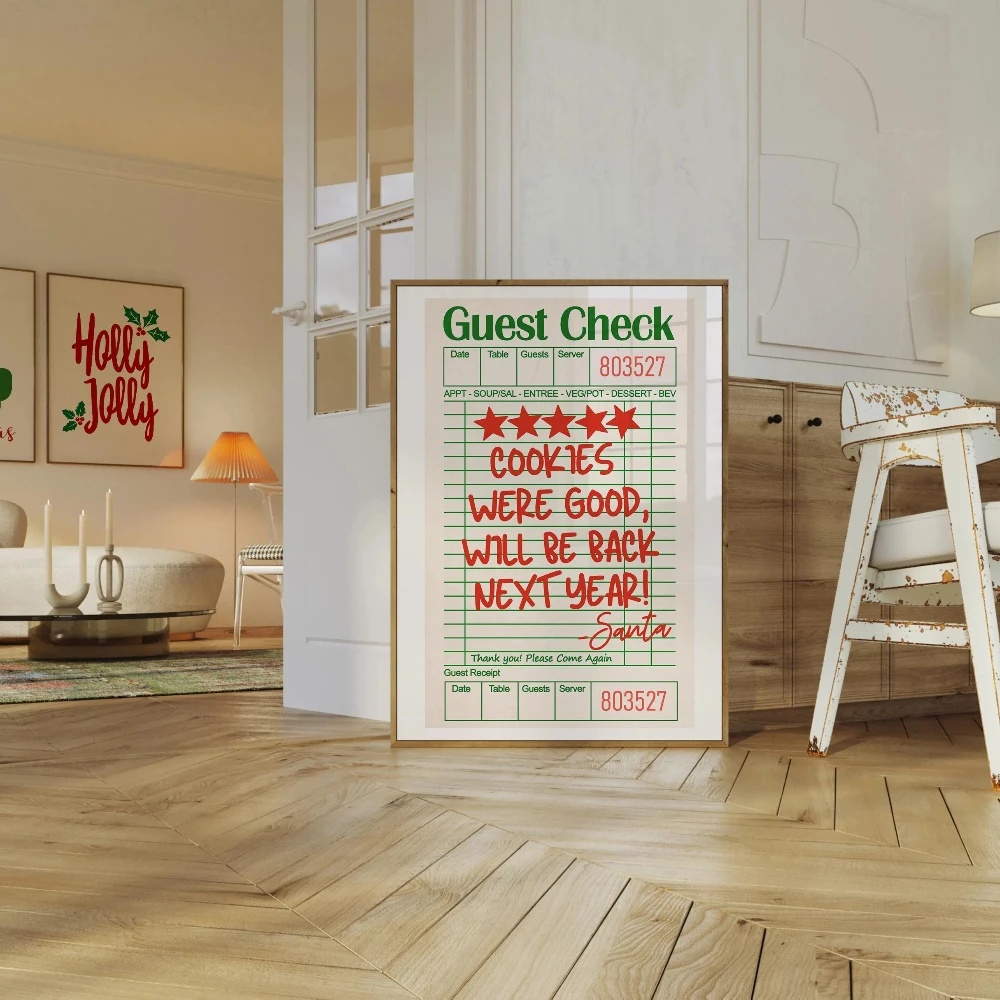 1PC frameless decorative art print,1pc Winter Fashion Christmas Calligraphy Frameless Poster Funny Cookies Five-Star Rated Canva