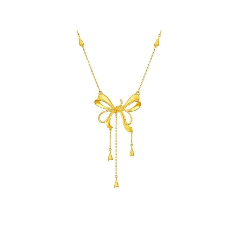 Real 18K Gold Bow Pendant for Woman Luxury AU750 Pendant Necklace Fine Jewelry High-quality Banquet Gift