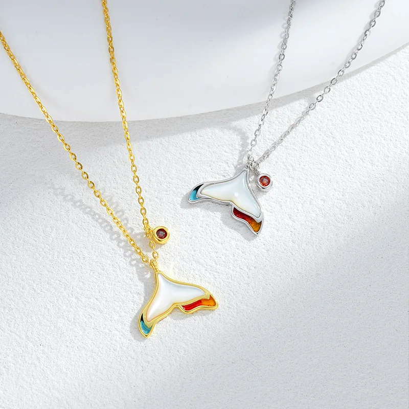 

S925 Sterling Silver Women's "Rest of My Life with You" Natural Mother of Pearl Mermaid Tail Necklace Niche Ins Pendant Jewelry