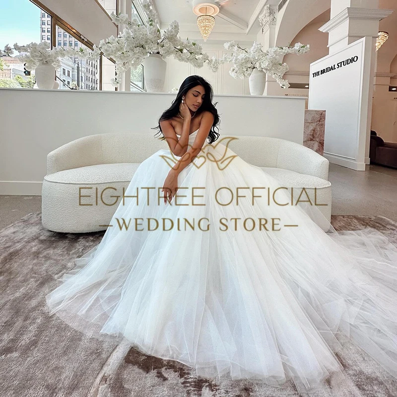 Eighttre squisiti abiti da sposa avorio senza maniche in tulle a-line moderno tulle boho abito da sposa 2025 abiti da sposa personalizzati