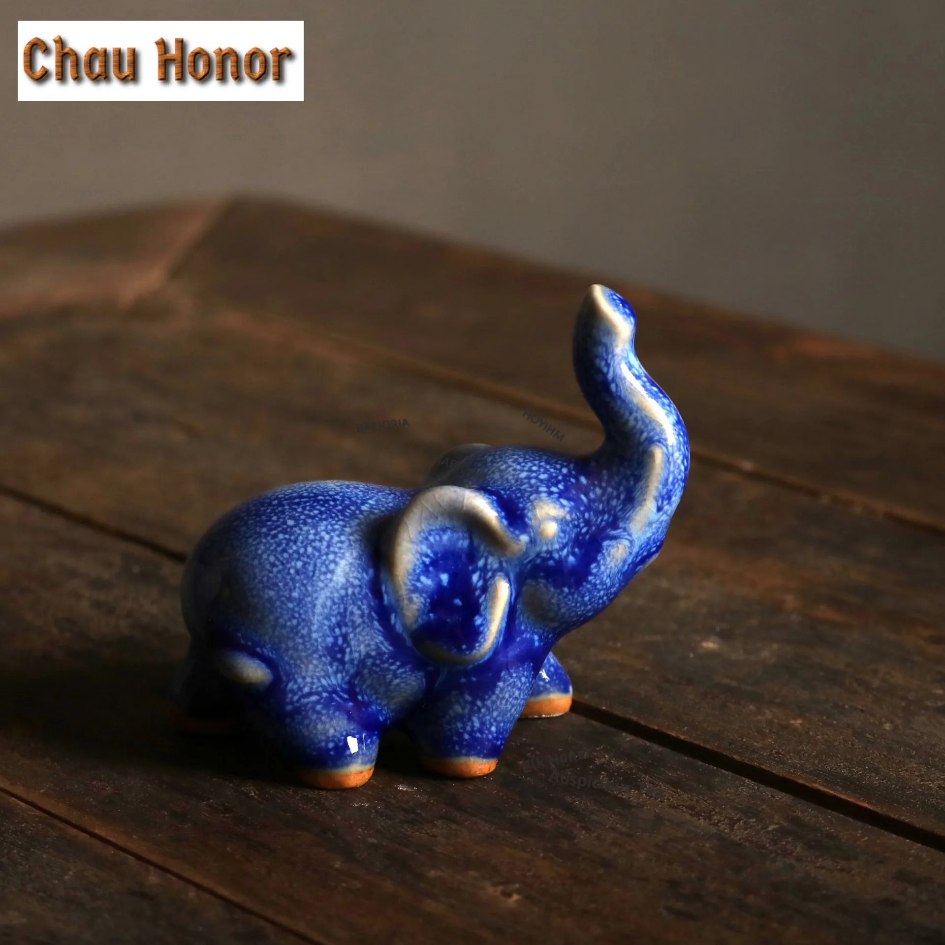 Creative Artistic Elephant Jun Porcelain Tea Pet Japanese Tea Sculpture Tea Figurine Play Toys Tea Statue Ornaments Workmanship