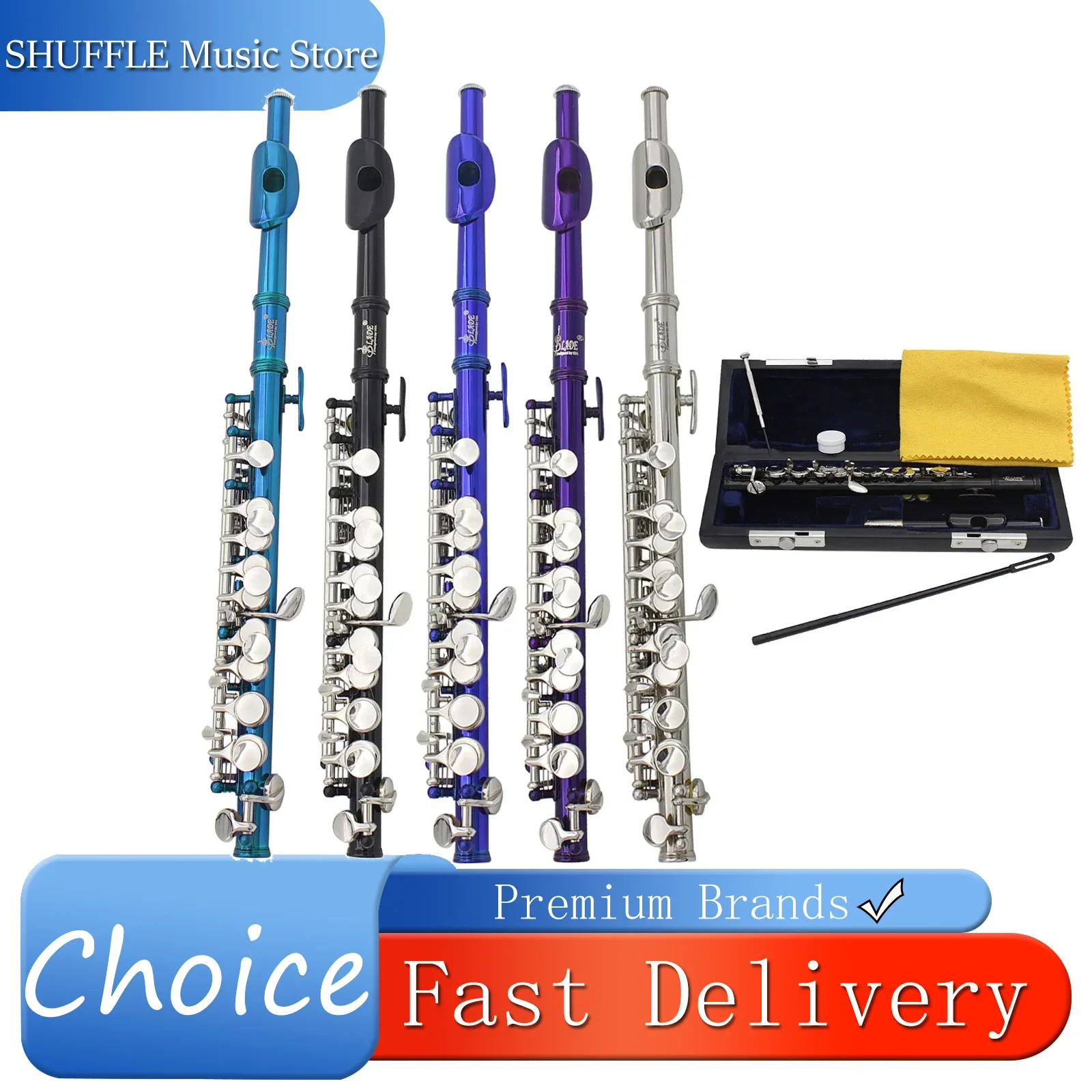 

SLADE Piccolo 16-луночный ключ C Пикколо Мельхиоровый корпус Полуразмерная флейта Профессиональный деревянный духовой инструмент Пикколо с футляром Пикколо