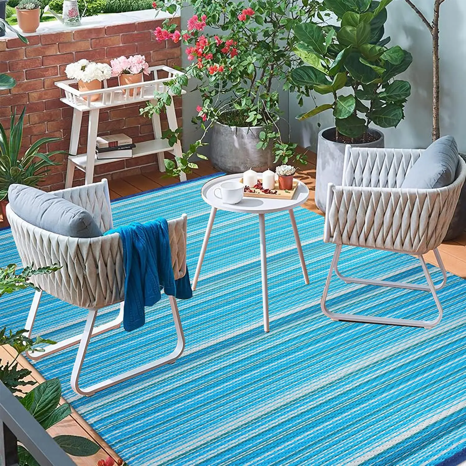 Reversible Outdoor/Indoor Plastic Rug Plastic Straw Rug Waterproof Portable Mat, Easy to Clean and Fold,Perfect for Garden, Pati