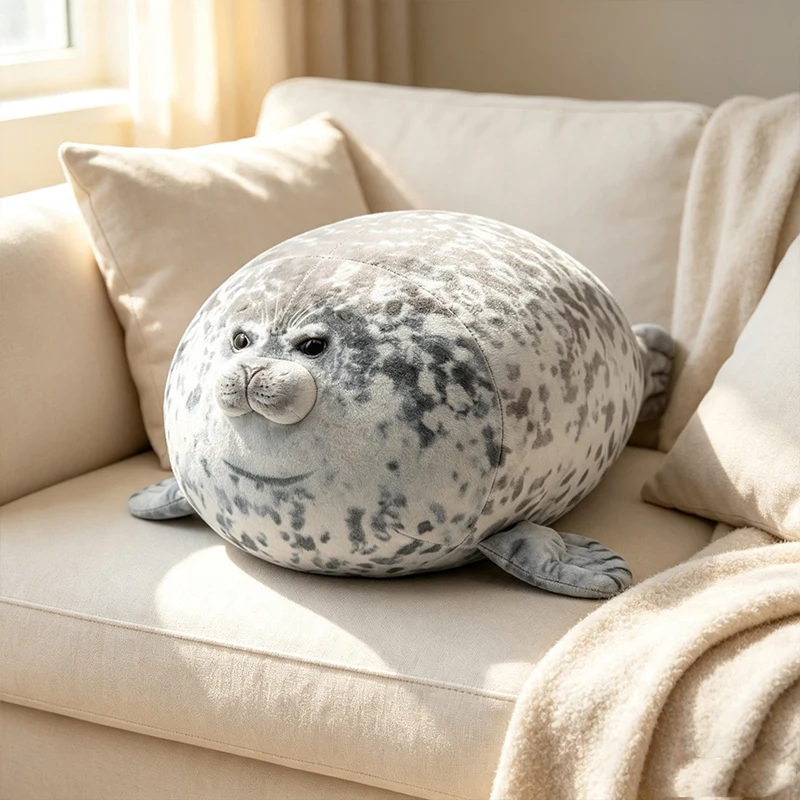 Realistic Spotted Seal Plush Pillow Ocean Animal Soft Multi-Size Blob Cushion for Home Relaxation And Gifting