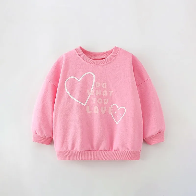 Spring Baby Girls Cotton Clothes Top Kid Sweet Heart Printed Sweatshirts Children Fashion Pullover Long Sleeve T-shirts