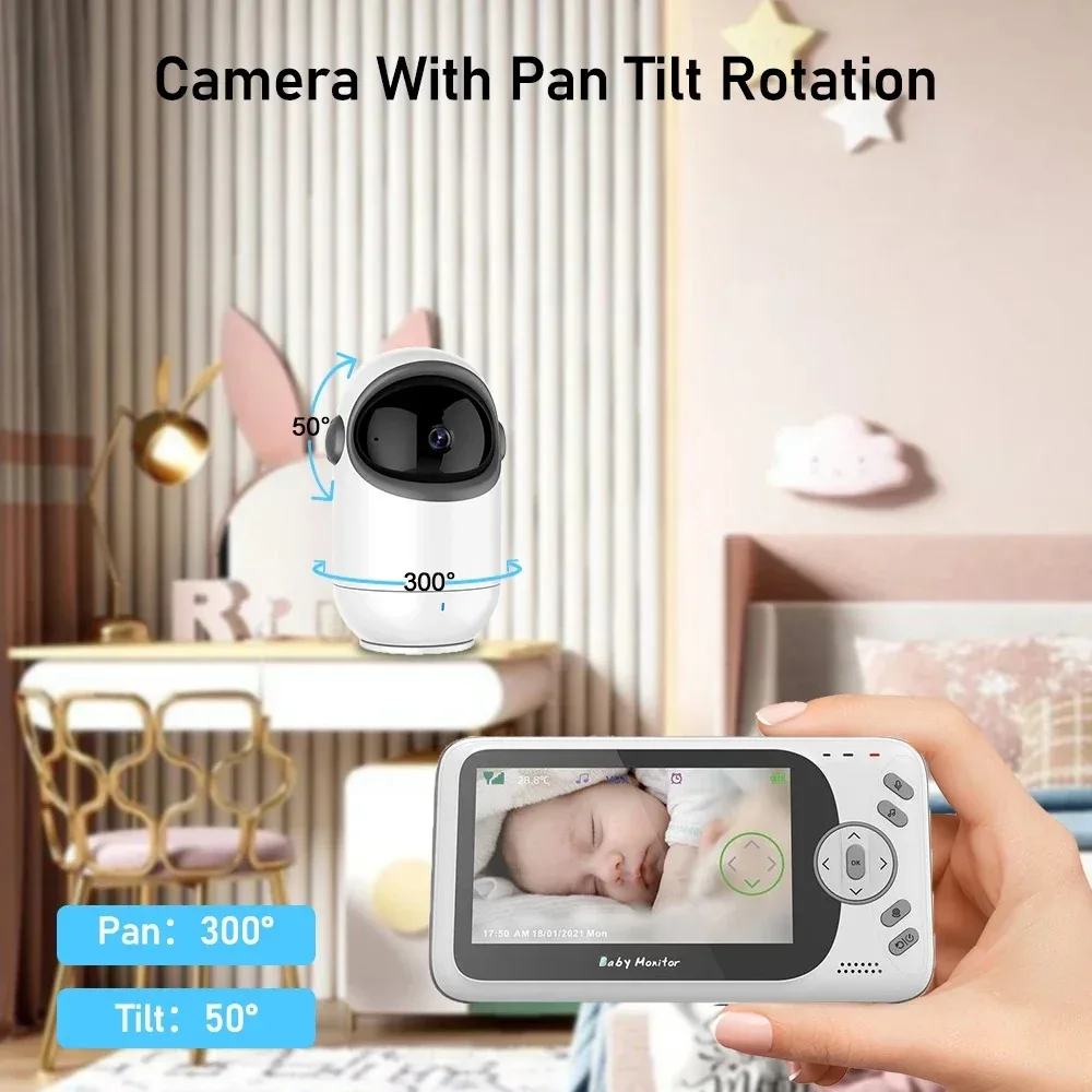 Baby Monitor Vídeo sem fio com controle remoto, 2 Way Intercom, Night Vision, Vigilância de Segurança, Pan and Tilt Camera, 2.4G, 4,3 em