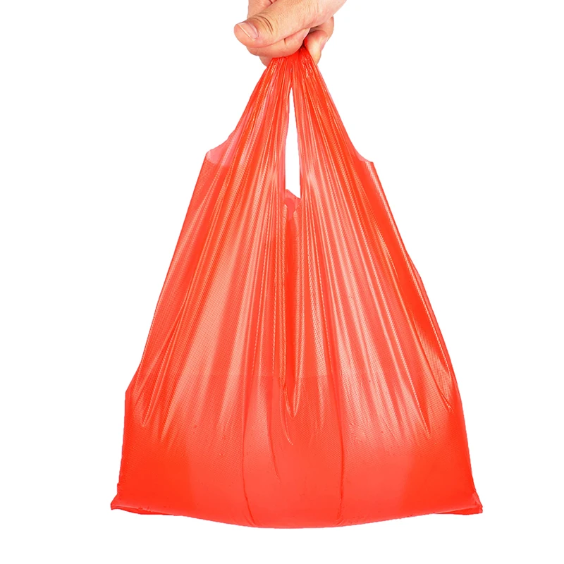 Bolsas de plástico rojas de 40/50 piezas, gruesas con asa, para almacenamiento de cocina, limpieza, basura, supermercado, comida, compras
