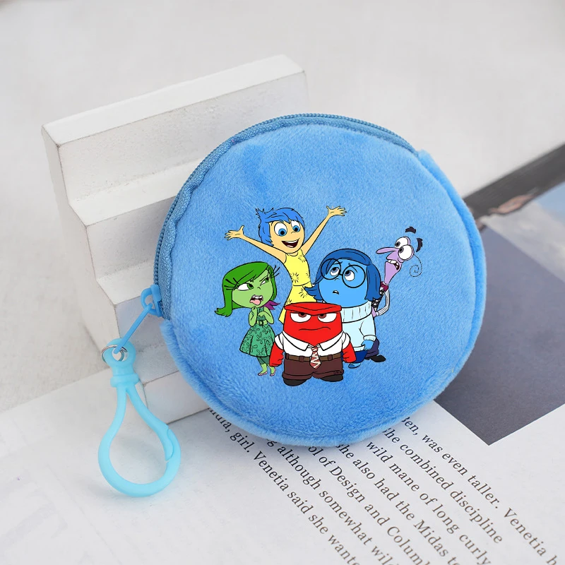 Disney Inside Out 2  Plush Coin Purse Girl Mini Short Wallet Keychain Zipper Women Purse ID Card Rose MoneyBag Small Makeup Bags