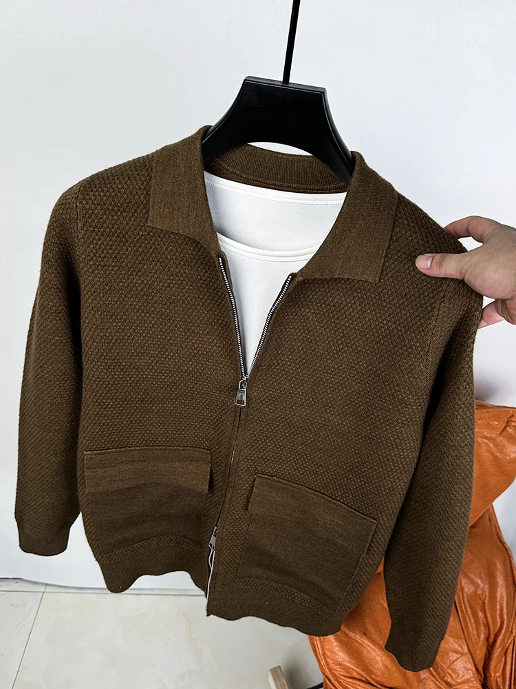 Cardigan en Tricot à Fermeture Éclair pour Homme, Veste Simple et Ample, avec Vraie Poche, Nouvelle Tendance, Automne et Hiver, 2024