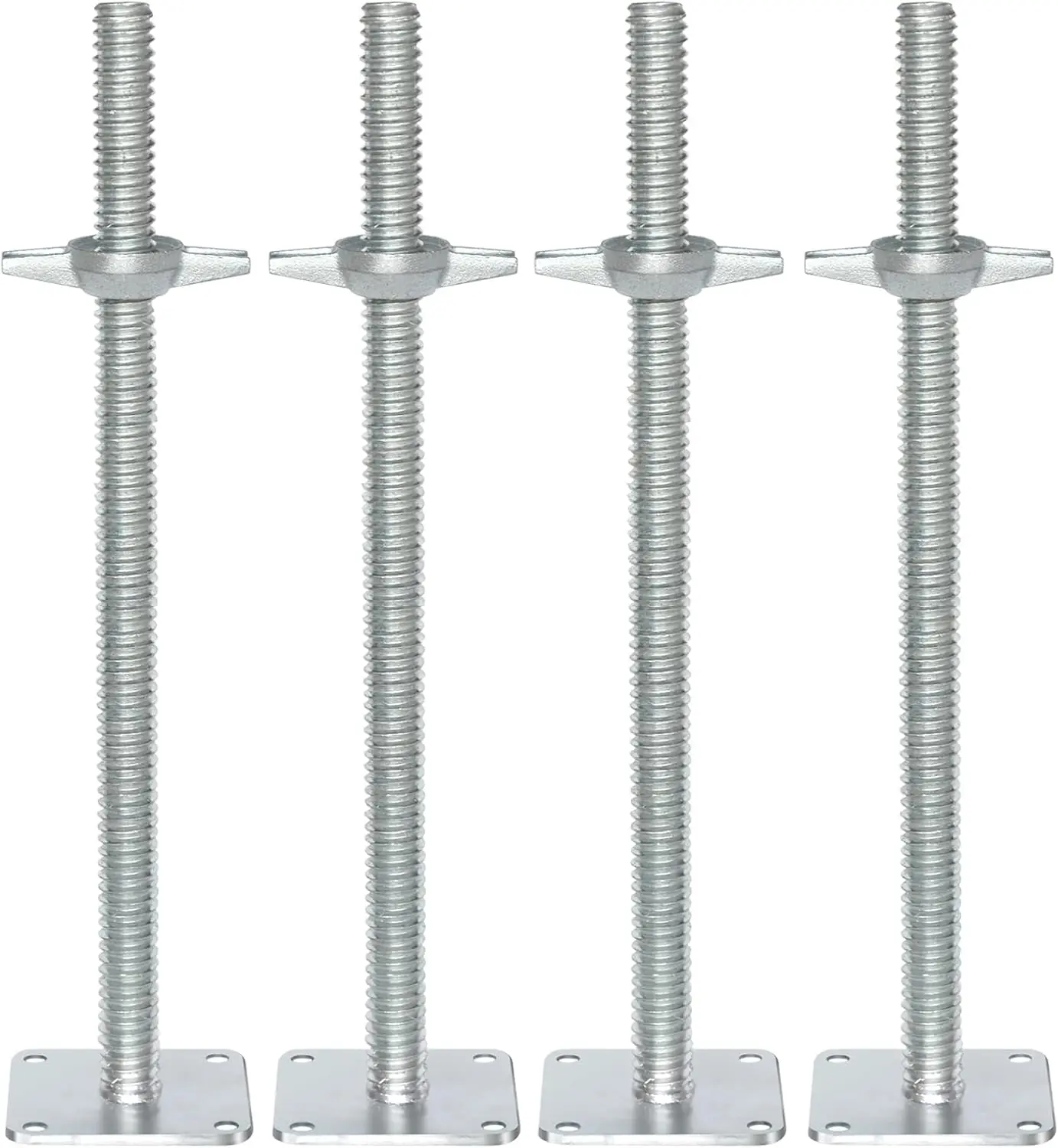 

24 Inch Galvanized Solid Stem Screw Jack with Base Plate for Stable Support - 4 Pack for Construction and Heavy Equipment