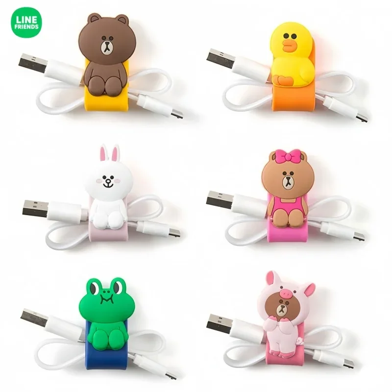 Line Friends Cartoon Brown Headphone Data Cable Winding Organizer Sally Cony Office Trip Portable Storage Buckle Cable Organizer