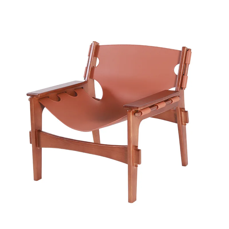 

Italian simple modern solid wood saddle leather chair household small apartment balcony