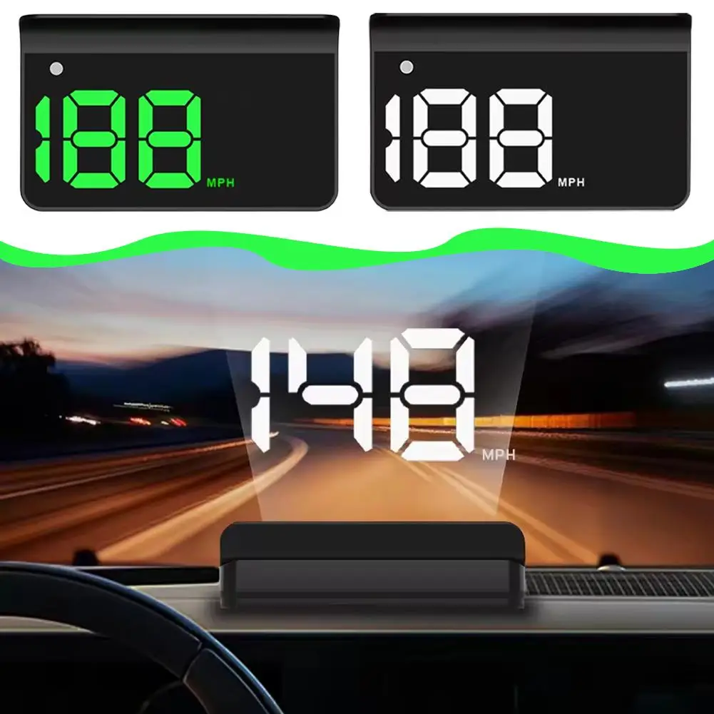 Wyświetlacz HUD na szybę samochodu, cyfrowy prędkościomierz GPS z wyświetlaniem MPH i funkcją odtwarzania. ﻿   Akcesoria samochodowe Elektronika Projektor Wtyczka R3X9
