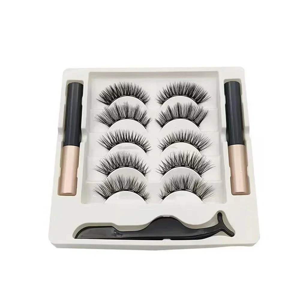 5 คู่ขนตาปลอมชุดแถบธรรมชาติ Cilia อายไลเนอร์ปลอม Dramatic Volume หนาสังเคราะห์ Eye Lashes แต่งหน้า