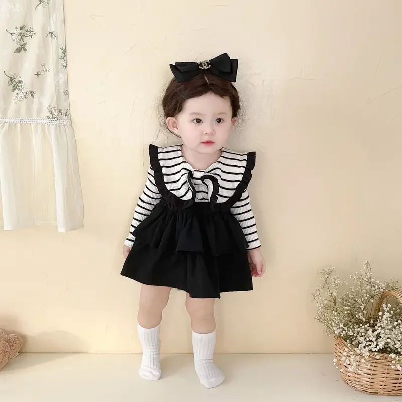 2024 spring new baby girl long sleeve stripper bodysuit skitts 2PCs cute infant clothes set Princess baby girls outfits 0-24m