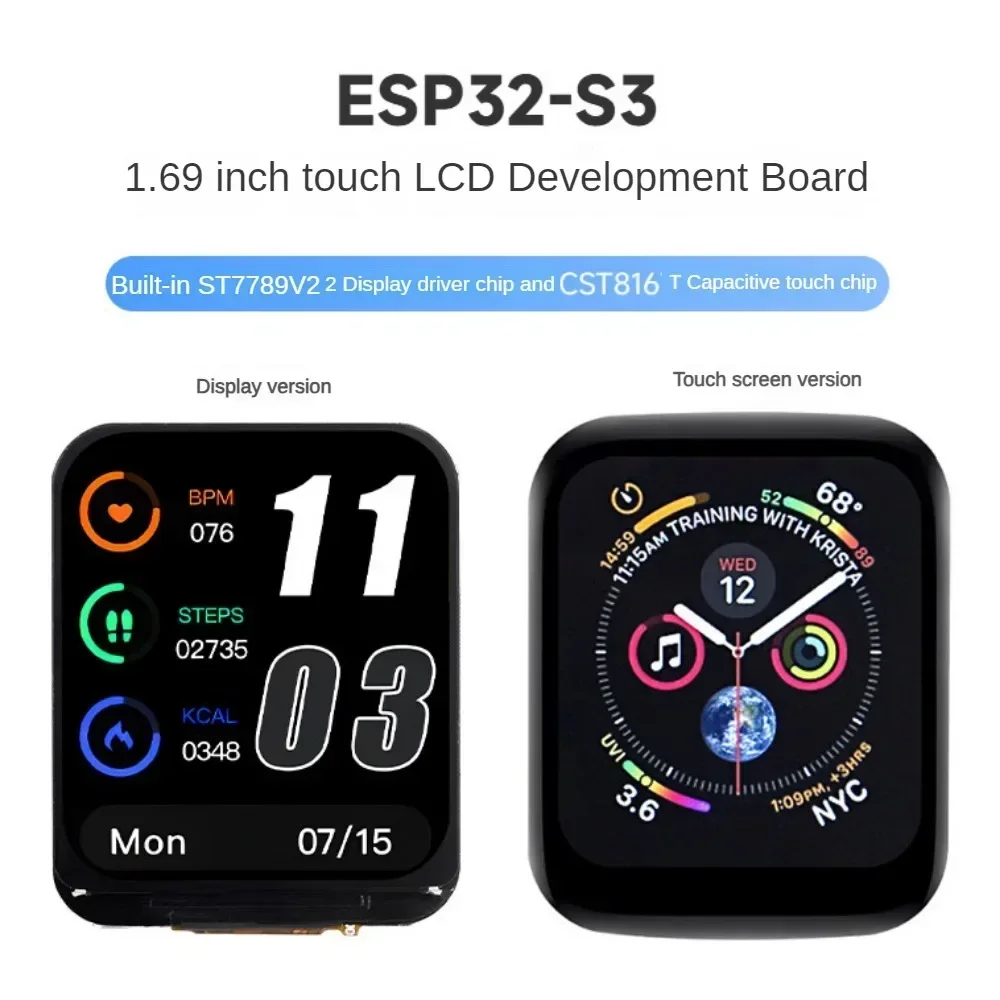 ESP32-S3 1.69 بوصة تعمل باللمس LCD مجلس التنمية 262k اللون نوع c على متن WIFI/بلوتوث 6-Axis الاستشعار ST7789V2 رقاقة و CST816