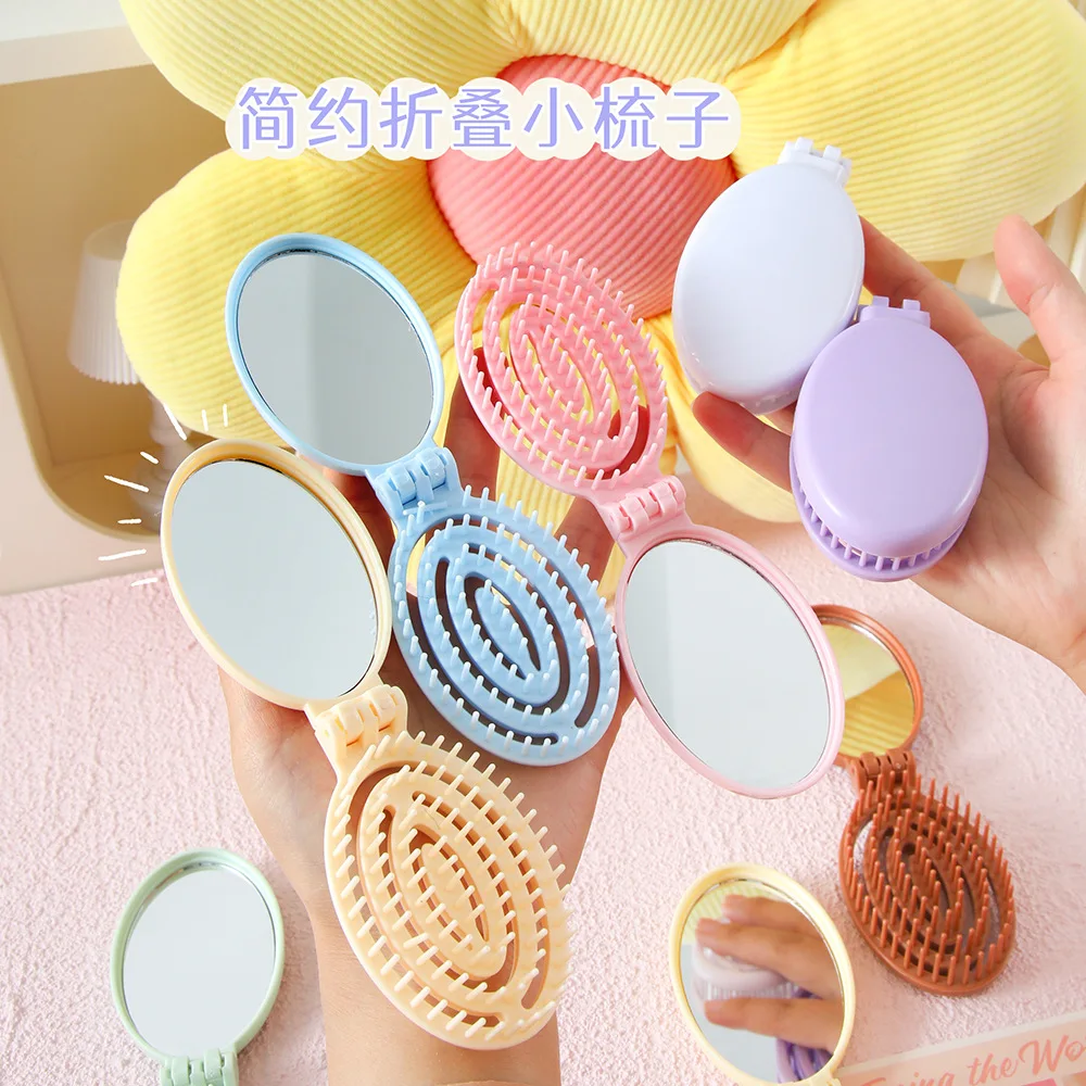 Portable Folding Hair Comb with Mirror, Lightweight & Mini Portable Scalp Massage Comb. A Perfect Gift for Women & Girls.