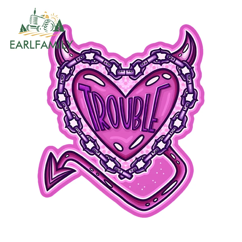 EARLFAMILY Trouble Love Car Sticker Vinyl Car Wrap Neon Demon Heart Devil Desktop Decal Graffiti Waterproof JDM Accessories