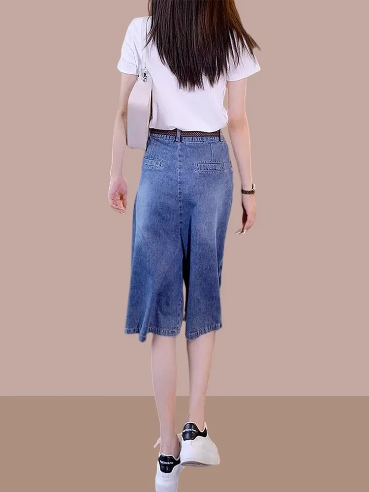plus Size Casual Faionable Set Women's Summer 2025 High Waist Midi Skirt And T-irt Denim Skirt Casual Versatile Women's Wear