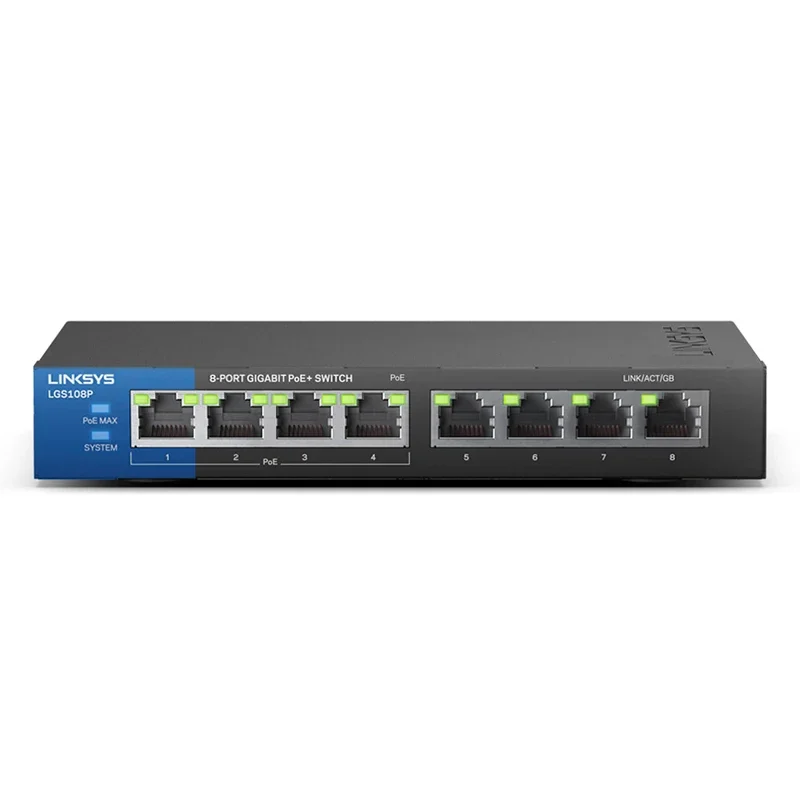 

LINKSYS LGS108P 8-Port PoE+ Switch Business Desktop Gigabit Wired Connection Speed Up To 1,000 Mbps 8 Gigabit Ethernet