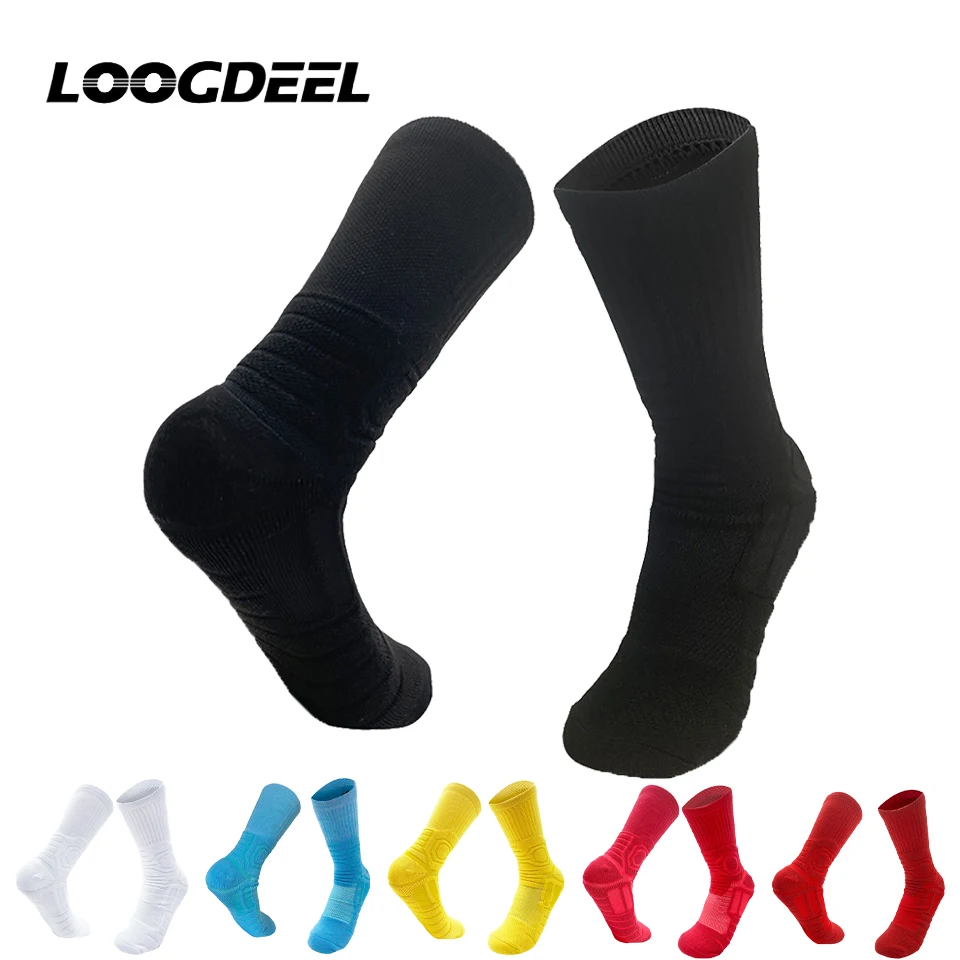 

Loogdeel 1 пара противоскользящих носков-полотенцев, элитные баскетбольные спортивные мужские дышащие носки до середины икры для бега, удобные домашние носки